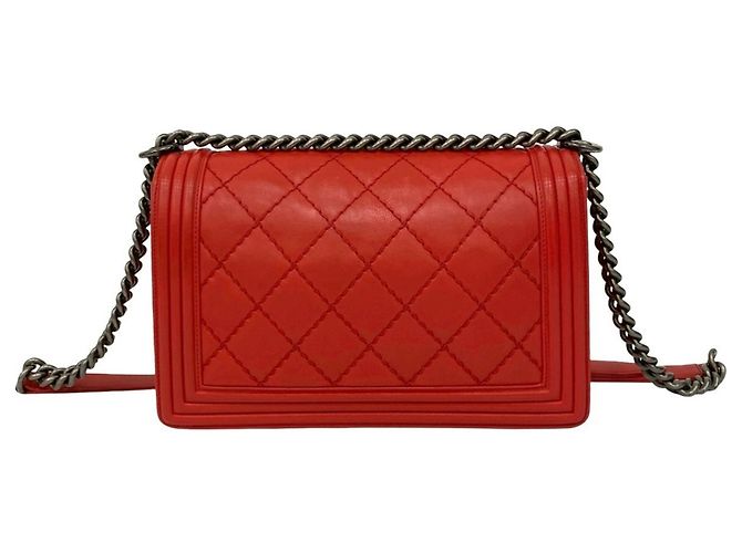Borsa semi a spalla in pelle con catena Chanel Boy Chanel Coco Mark Rosso - vista 3