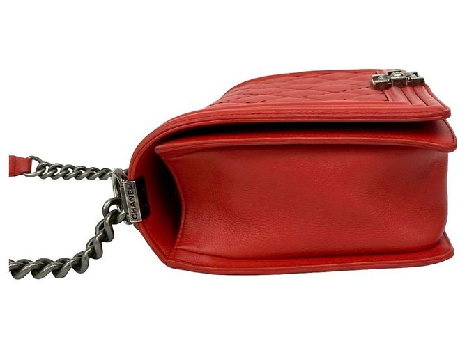 Borsa semi a spalla in pelle con catena Chanel Boy Chanel Coco Mark Rosso - vista 5