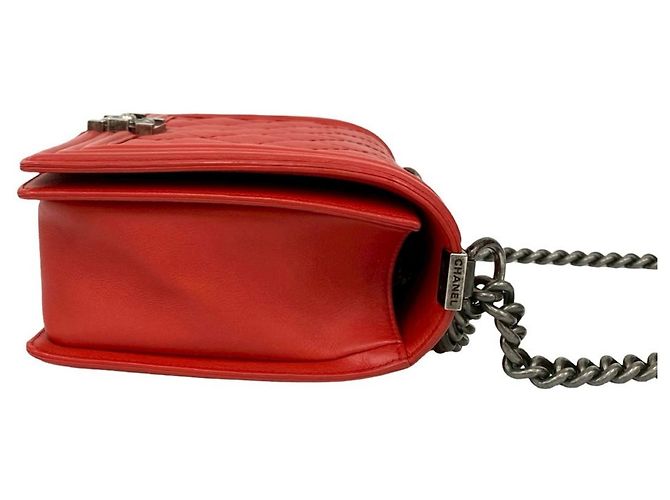 Borsa semi a spalla in pelle con catena Chanel Boy Chanel Coco Mark Rosso - vista 6
