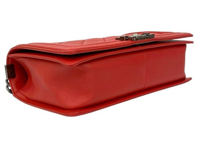 Borsa semi a spalla in pelle con catena Chanel Boy Chanel Coco Mark Rosso - vista 7
