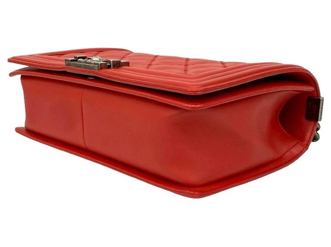 Borsa semi a spalla in pelle con catena Chanel Boy Chanel Coco Mark Rosso - vista 8