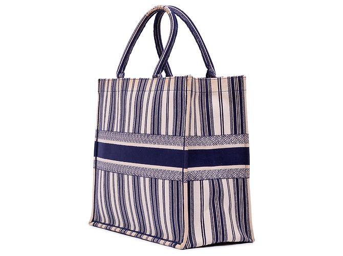 Book Tote Dior Blau Große Canvas Gestreifte Tasche Marineblau - Ansicht 2