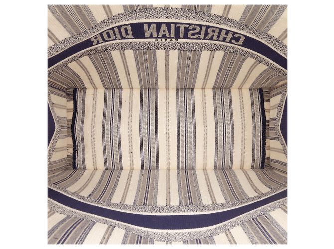 Book Tote Dior Blau Große Canvas Gestreifte Tasche Marineblau - Ansicht 4