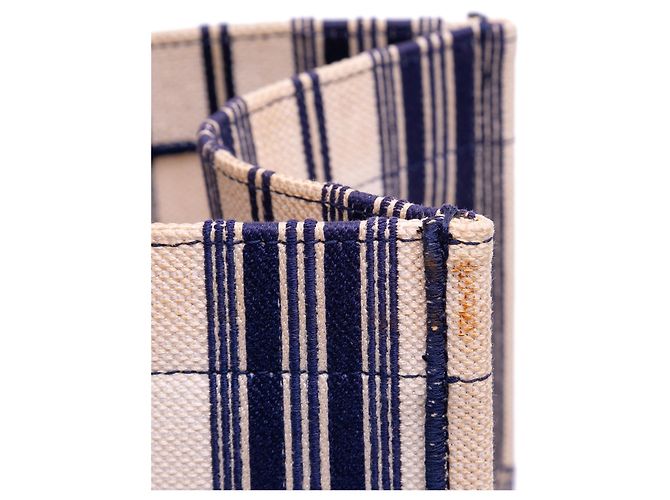 Book Tote Dior Blau Große Canvas Gestreifte Tasche Marineblau - Ansicht 7