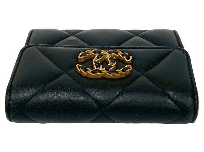 Cartera tri-fold de cuero de cordero Coco Mark Chanel 19 Negro - vista 3