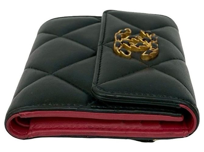 Cartera tri-fold de cuero de cordero Coco Mark Chanel 19 Negro - vista 5