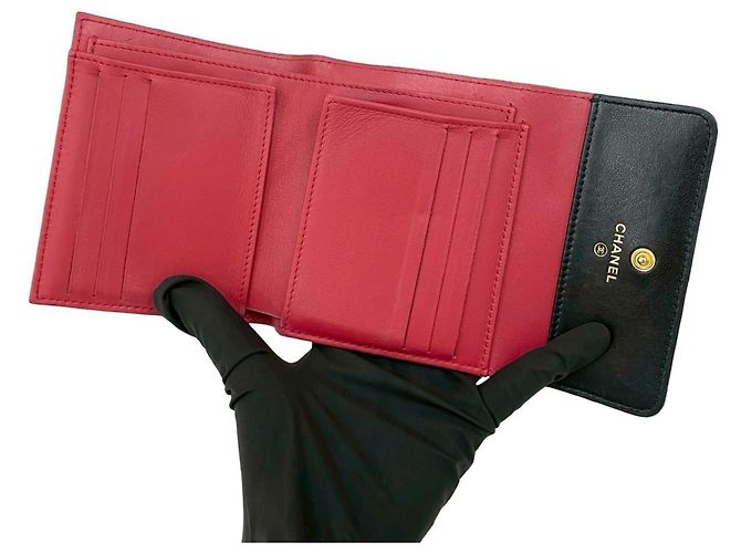 Cartera tri-fold de cuero de cordero Coco Mark Chanel 19 Negro - vista 7