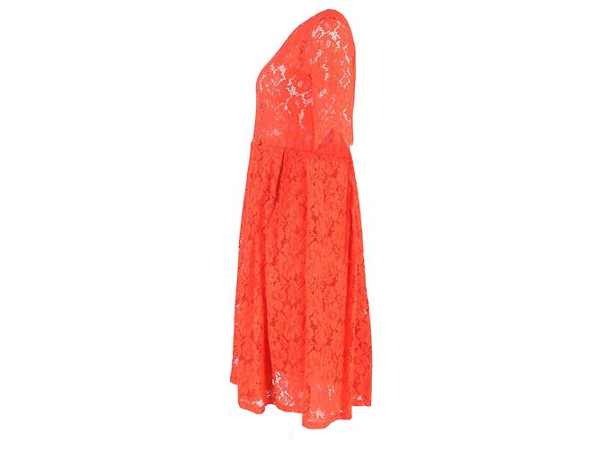Ganni Midikleid aus rotem Polyester mit Spitzen-Details - Ansicht 2