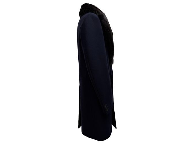 Double Prada Doppelreiher-Fellmantel aus marineblauer Schurwolle - Ansicht 2