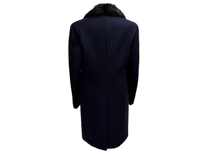 Double Prada Doppelreiher-Fellmantel aus marineblauer Schurwolle - Ansicht 3