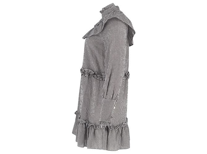 Mini-Kleid mit Rüschen im Schwarz-Weiß-Karomuster aus Baumwolle Ganni Charron - Ansicht 2