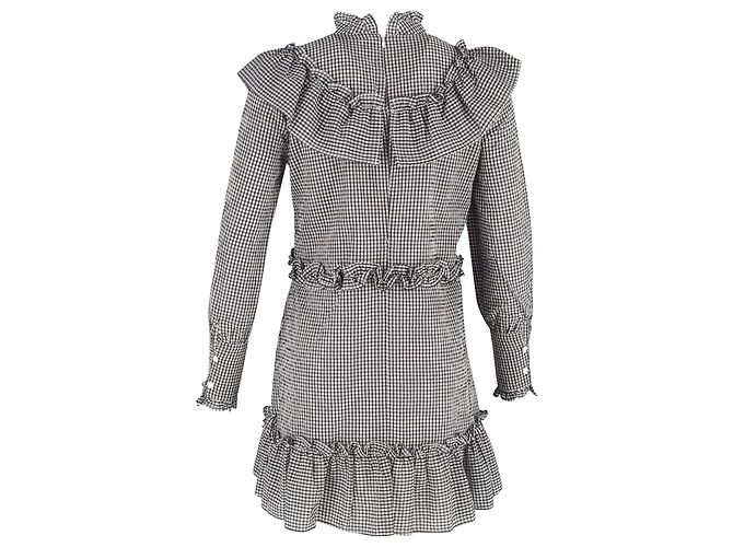 Mini-Kleid mit Rüschen im Schwarz-Weiß-Karomuster aus Baumwolle Ganni Charron - Ansicht 3
