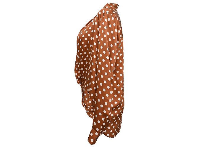 Autre Marque Blusa de seda marrom com estampa de bolinhas e nó frontal Caroline Constas Vermelho - vista 2