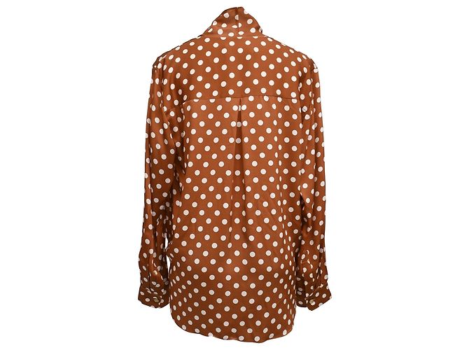 Autre Marque Blusa de seda marrom com estampa de bolinhas e nó frontal Caroline Constas Vermelho - vista 3