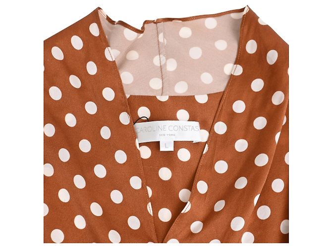 Autre Marque Blusa de seda marrom com estampa de bolinhas e nó frontal Caroline Constas Vermelho - vista 5