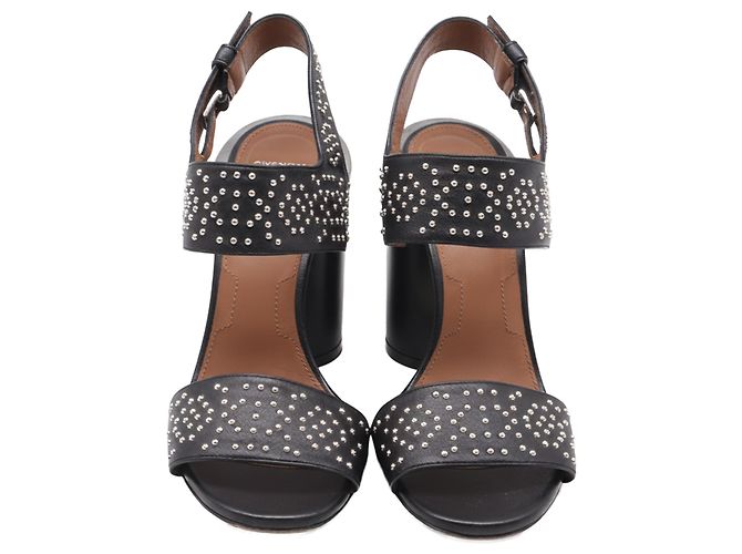 Sandali con tacco a blocco e cinturino alla caviglia con borchie in pelle nera di Givenchy Nero - vista 2
