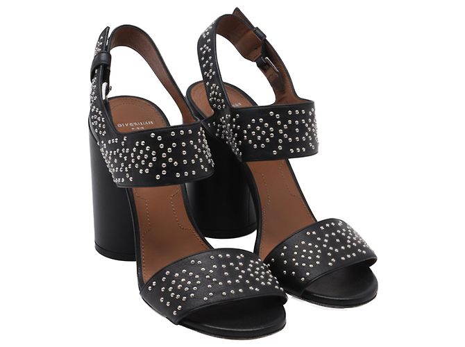Sandali con tacco a blocco e cinturino alla caviglia con borchie in pelle nera di Givenchy Nero - vista 3