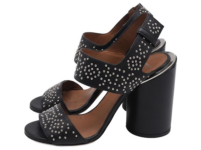 Sandali con tacco a blocco e cinturino alla caviglia con borchie in pelle nera di Givenchy Nero - vista 4