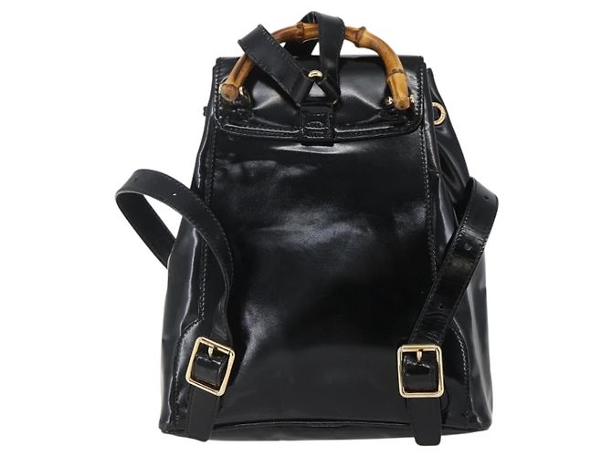 Bamboo Zaino Vintage in Bambù Gucci Mini in Vernice Nero - vista 2