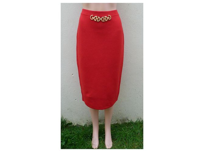 Gonna maxi in maglia di lana rossa Céline con catena dorata Rosso D'oro - vista 2