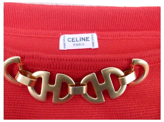 Gonna maxi in maglia di lana rossa Céline con catena dorata Rosso D'oro - vista 3