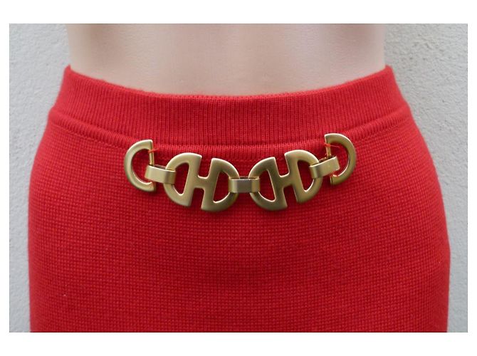 Gonna maxi in maglia di lana rossa Céline con catena dorata Rosso D'oro - vista 7