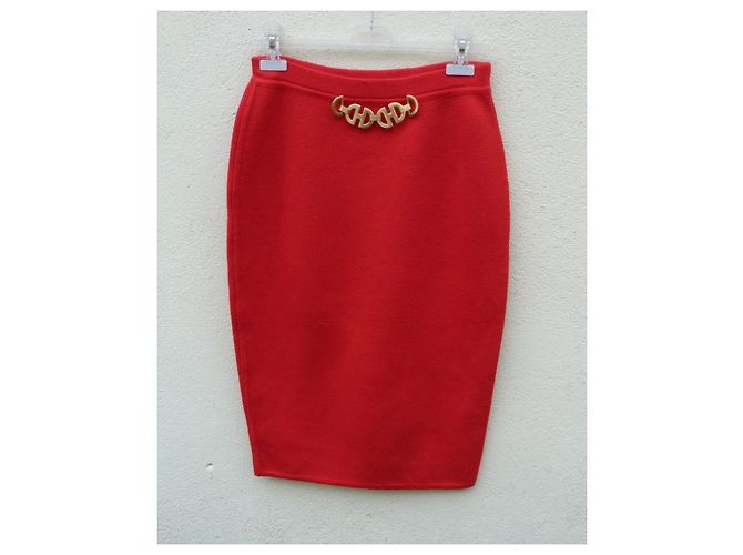Gonna maxi in maglia di lana rossa Céline con catena dorata Rosso D'oro - vista 9