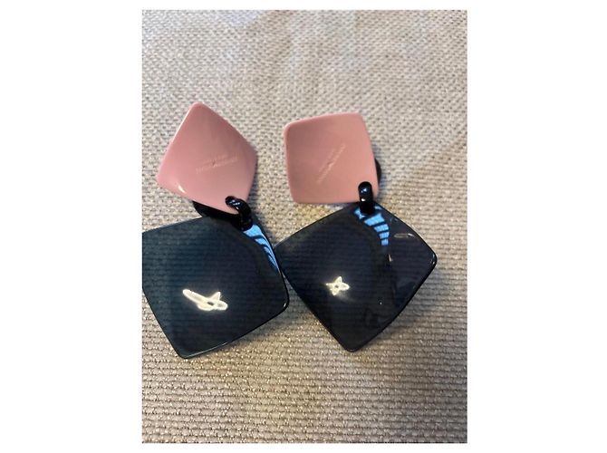 Orecchini Emporio Armani in resina rosa e nero - vista 2