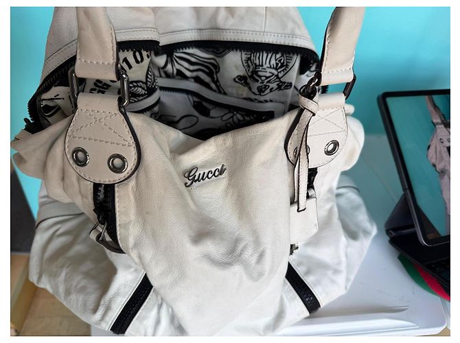 Borsa a spalla Gucci grande in pelle bianca Bianco - vista 9