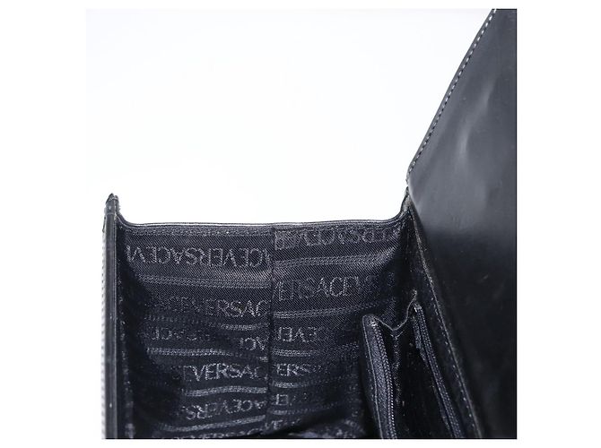 Borsa a mano in pelle nera e oro VERSACE Auth ka1996 Nero D'oro - vista 20