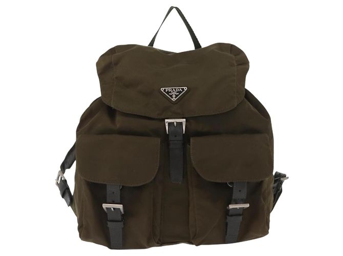 PRADA Backpack Nylon Khaki Silver Auth 168394 Silvery - view 2