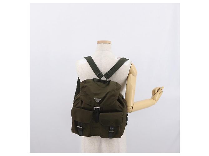 PRADA Backpack Nylon Khaki Silver Auth 168394 Silvery - view 27