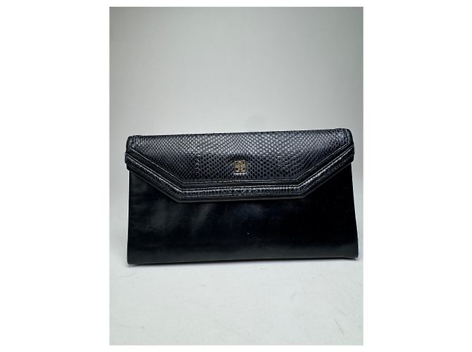 Clutch in pelle con stampa a serpente vintage Givenchy nera Nero - vista 10