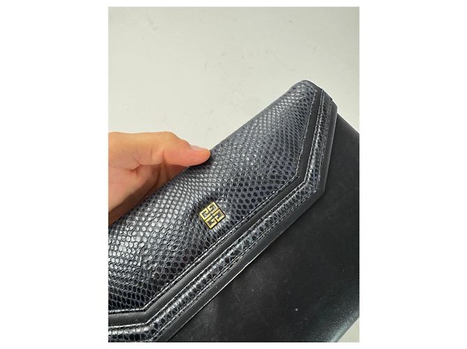 Clutch in pelle con stampa a serpente vintage Givenchy nera Nero - vista 3