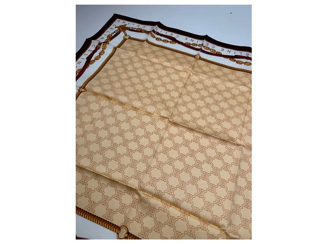 Céline Sciarpa Monogramma Vintage Celine Paris Oro Marrone Bianco D'oro - vista 5