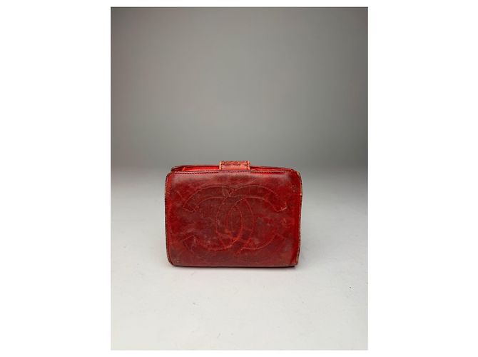 Portefeuille en cuir Chanel CC vintage rouge - vue 12
