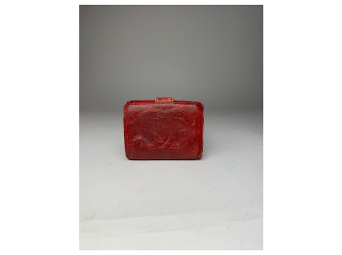 Portefeuille en cuir Chanel CC vintage rouge - vue 7