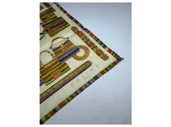 Céline Sciarpa Monogramma Astratto Vintage Celine Giallo Verde - vista 2