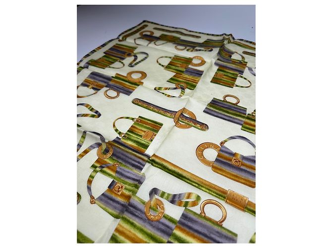 Céline Sciarpa Monogramma Astratto Vintage Celine Giallo Verde - vista 3