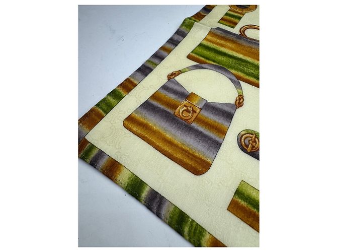Céline Sciarpa Monogramma Astratto Vintage Celine Giallo Verde - vista 4
