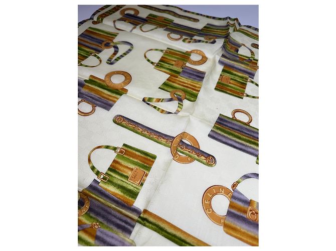 Céline Sciarpa Monogramma Astratto Vintage Celine Giallo Verde - vista 6