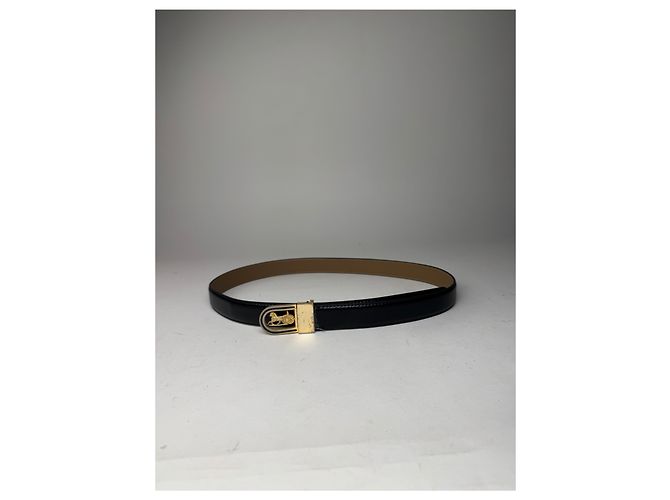 Céline Schwarzer Leder Gürtel mit Vintage Celine Paris Wagenlogo - Ansicht 10