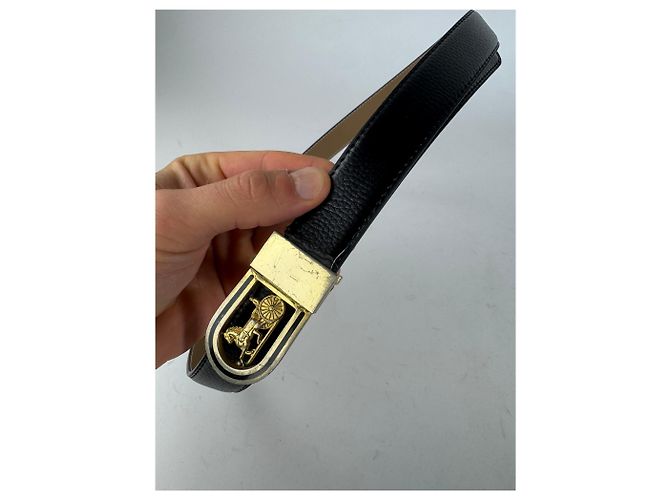 Céline Schwarzer Leder Gürtel mit Vintage Celine Paris Wagenlogo - Ansicht 3