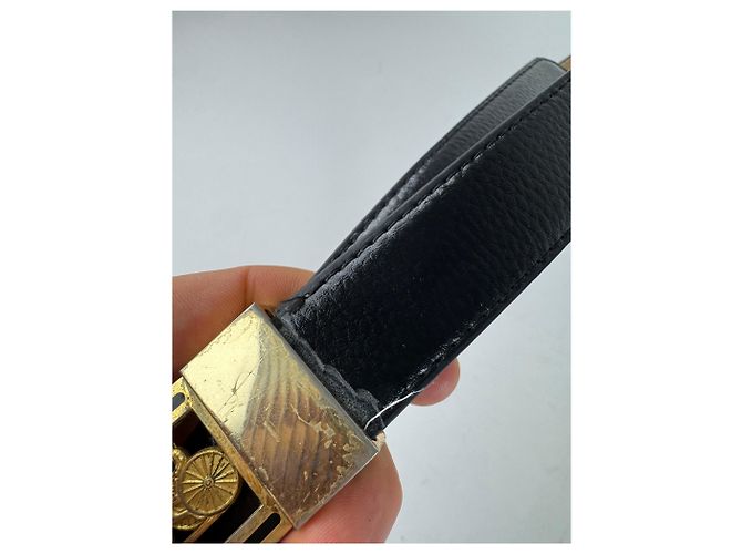 Céline Schwarzer Leder Gürtel mit Vintage Celine Paris Wagenlogo - Ansicht 4
