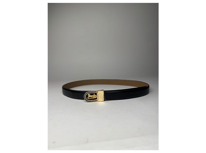 Céline Schwarzer Leder Gürtel mit Vintage Celine Paris Wagenlogo - Ansicht 5