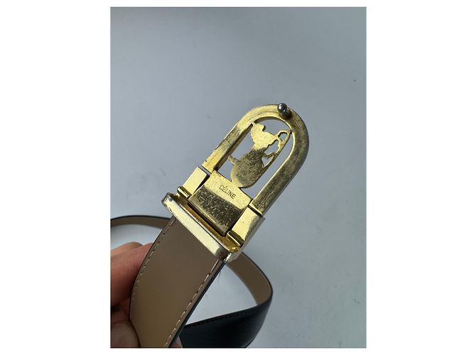 Céline Schwarzer Leder Gürtel mit Vintage Celine Paris Wagenlogo - Ansicht 6