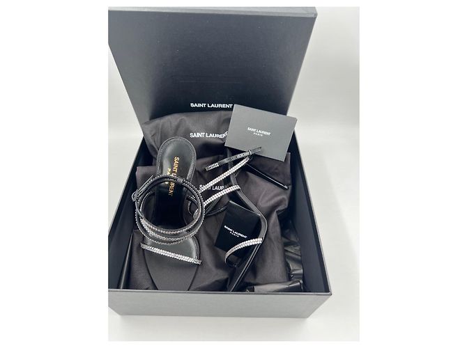 Saint Laurent SA TINE 110 SANDAL C SAT/STR 10 CREPE SATIN/STRA SS NERO/CRISTAL - vista 2