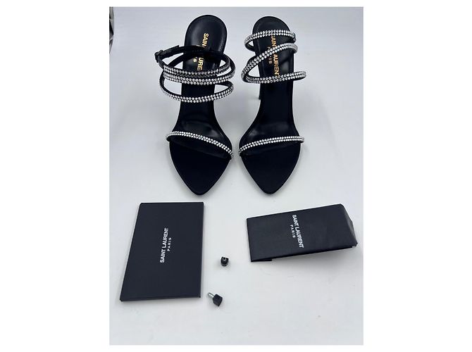Saint Laurent SA TINE 110 SANDAL C SAT/STR 10 CREPE SATIN/STRA SS NERO/CRISTAL - vista 3