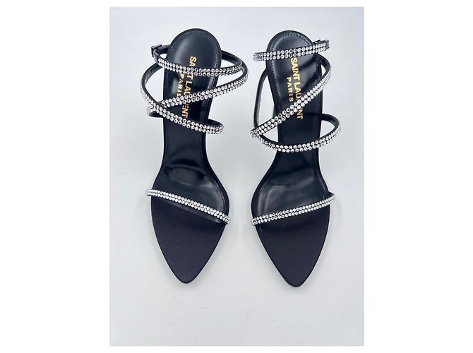 Saint Laurent SA TINE 110 SANDAL C SAT/STR 10 CREPE SATIN/STRA SS NERO/CRISTAL - vista 4