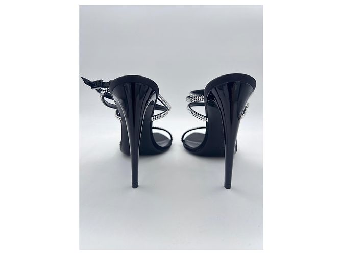 Saint Laurent SA TINE 110 SANDAL C SAT/STR 10 CREPE SATIN/STRA SS NERO/CRISTAL - vista 6